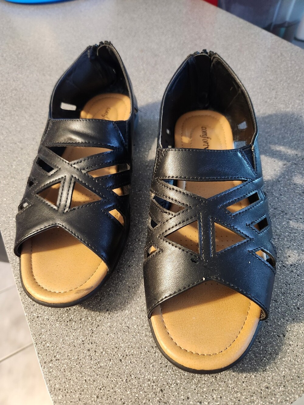 comfortview Black Cutout Slip-On Sandals with Tan Insole